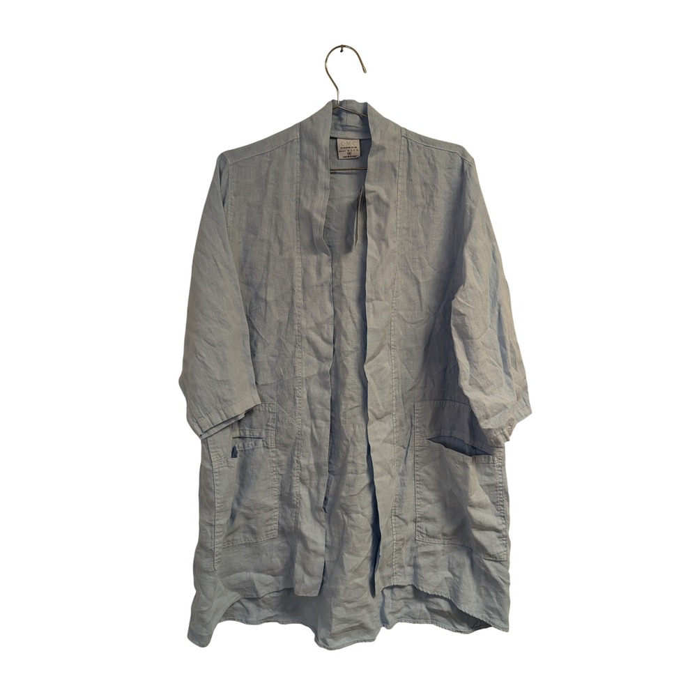 CMC‎ by Color Me Cotton Banded Jacket 100% Linen Lagenlook Artsy Blue M NWT